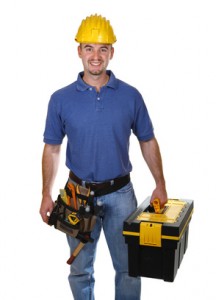 young worker man with tool box